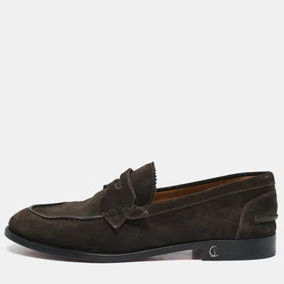 Pre-owned Christian Louboutin Brown Suede Slip On Loafers Size 40