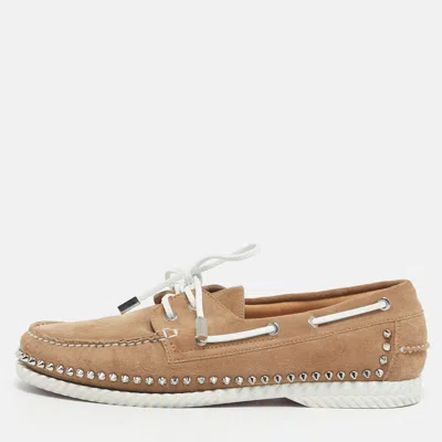 Pre-owned Christian Louboutin Brown Suede Studded Spikes Yacht Loafers Size 43