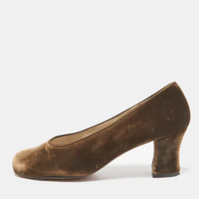 Pre-owned Christian Louboutin Brown Velvet Round Toe Pumps Size 37