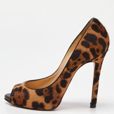 Pre-owned Christian Louboutin Brown/beige Leopard Print Calf Hair Flo Pumps Size 35.5