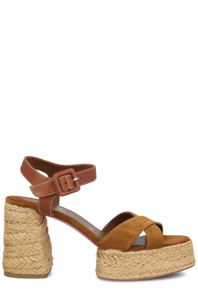 Christian Louboutin Buckle Detailed Open Toe Sandals In Brown