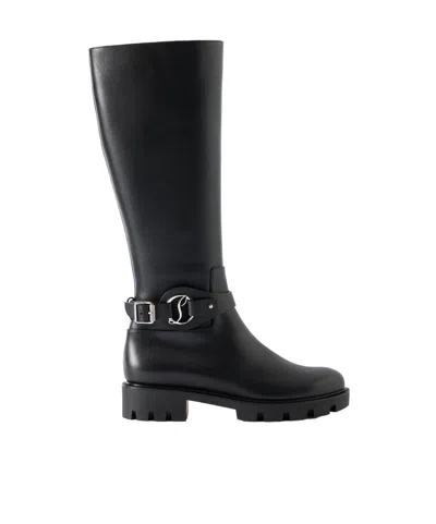 Christian Louboutin Dianouchette Lug Buckled Leather Knee Boots In Black