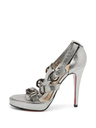 Pre-owned Christian Louboutin Buckle-strap Platform Sandals In Silver