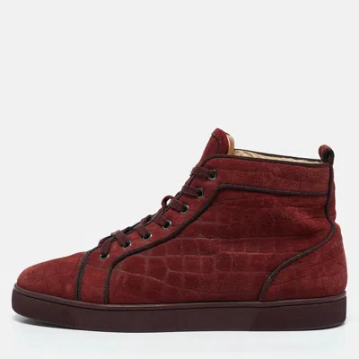 Pre-owned Christian Louboutin Burgundy Croc Effect Suede Louis High Top Sneakers Size 45