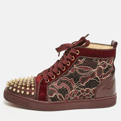 Pre-owned Christian Louboutin Burgundy Patent Leather And Velvet Louis High Top Sneakers Size 37.5
