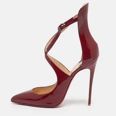 Pre-owned Christian Louboutin Burgundy Patent Leather Marlenarock Pumps Size 39.5