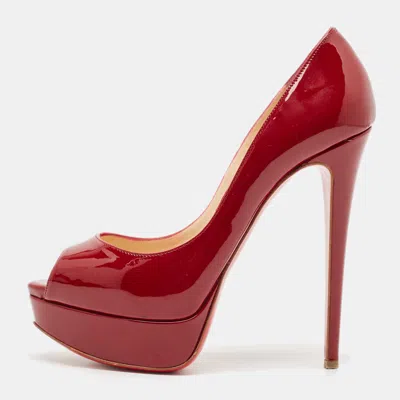 Pre-owned Christian Louboutin Burgundy Patent Leather Very Prive Peep Toe Pumps Size 37.5