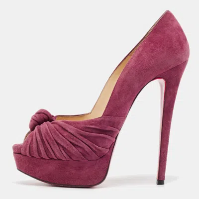 Pre-owned Christian Louboutin Burgundy Suede Lady Gres Platform Pumps Size 37.5