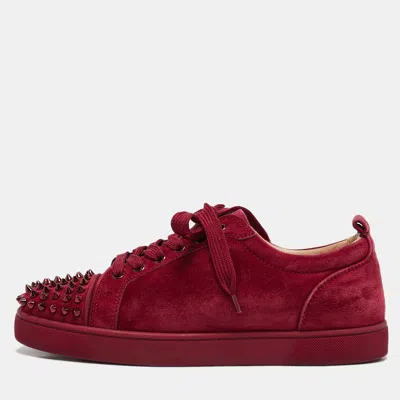 Pre-owned Christian Louboutin Burgundy Suede Louis Junior Spikes Sneakers Size 42