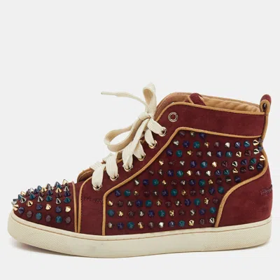 Pre-owned Christian Louboutin Burgundy Suede Louis Spikes High Top Sneakers Size 37.5