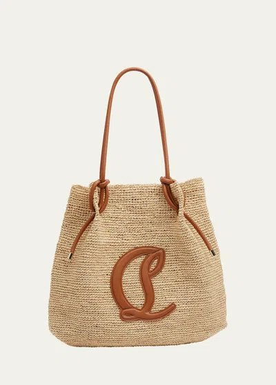 Christian Louboutin By My Side Beach Tote In Raffia With Leather Logo In Natural/cuoio