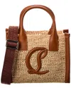 CHRISTIAN LOUBOUTIN BY MY SIDE MINI RAFFIA & LEATHER TOTE