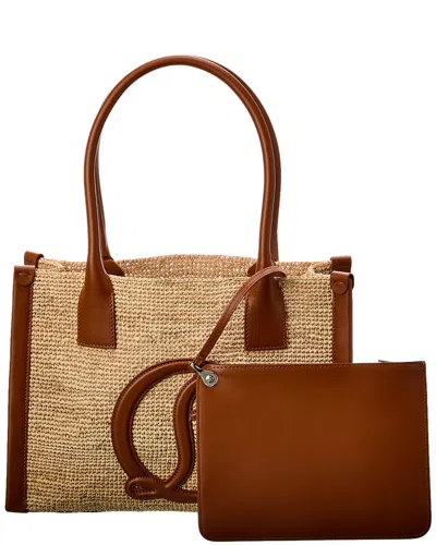 Christian Louboutin By My Side Small Raffia & Leather Tote In Brown