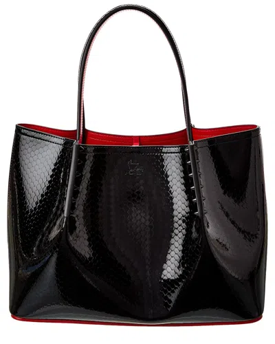 Christian Louboutin Cabarock Small Embossed Patent Tote In Black