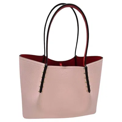 Pre-owned Christian Louboutin Cabarock Spiked Poupee Leather Tote In Sand