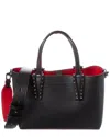 Christian Louboutin Cabata Mini Tote Bag In Leather With Spikes In Black