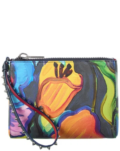 Christian Louboutin Cabata Floral Print Leather Pouch In Black