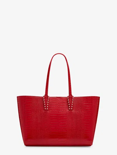 Christian Louboutin Cabata Leather Shoulder Bag With Croco Effect In Red