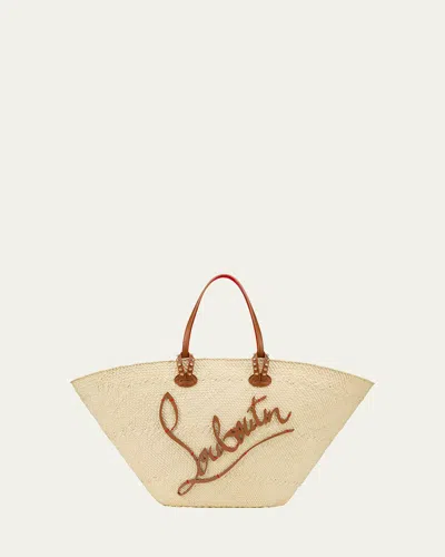 CHRISTIAN LOUBOUTIN CABATA MINI BASKET TOTE BAG IN RAFFIA