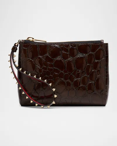 Christian Louboutin Cabata Mini Croc-embossed Leather Wristlet Pouch