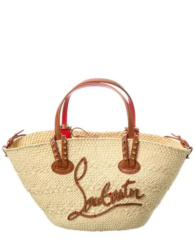 Christian Louboutin Cabata Mini Raffia & Leather Basket Tote In Sand