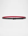Christian Louboutin Cabata Paris Spike Skinny Belt In Calf Leather