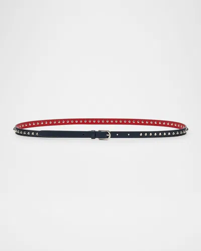 Christian Louboutin Cabata Paris Spike Skinny Belt In Calf Leather In Blue