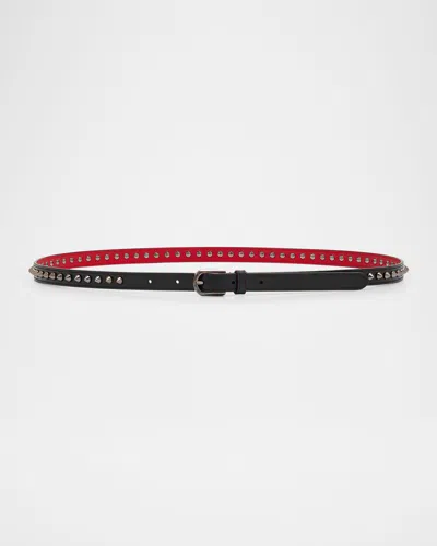 Christian Louboutin Cabata Paris Spike Skinny Belt In Calf Leather In Black