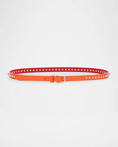 Christian Louboutin Cabata Paris Spike Skinny Belt In Calf Leather In Burgundy