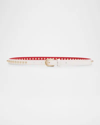 Christian Louboutin Cabata Paris Spike Skinny Belt In Calf Leather In White