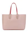 Christian Louboutin Cabata Small Studded Textured-leather Tote In Pink