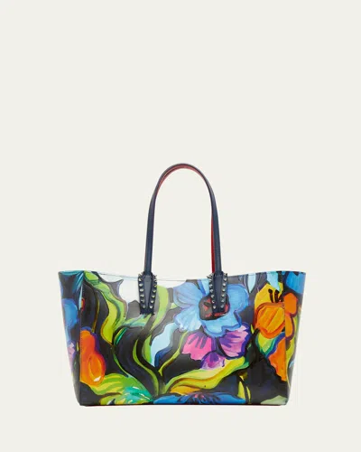 CHRISTIAN LOUBOUTIN CABATA SMALL TOTE BAG IN FLOWER-PRINT LEATHER