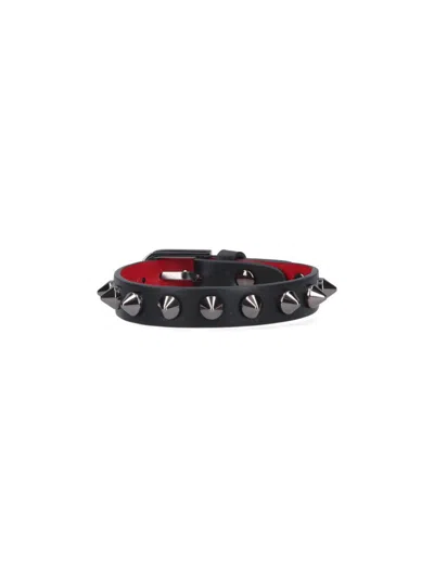 Christian Louboutin Black Calf Paris Leather Metal Spikes Cabata Bracelet