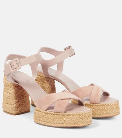 Christian Louboutin Calakala 70 Suede And Leather Espadrilles In Pink