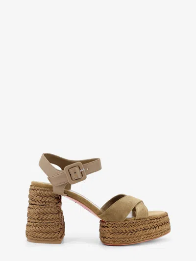 Christian Louboutin Calakala 85mm Suede Cross Upper Platform Sandal In Brown