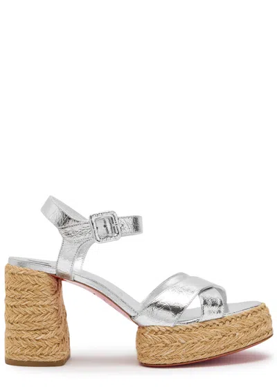 Christian Louboutin Calakala 85 Metallic Leather Espadrille Sandals In Silver