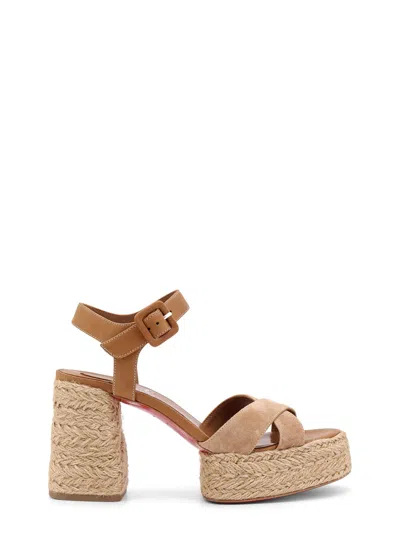 Christian Louboutin Calakala Leather Crisscross Red Sole Espadrille Sandals In Beige