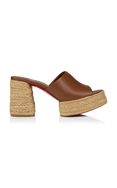 Christian Louboutin Calakala 85mm Leather Platform Mules In Tan
