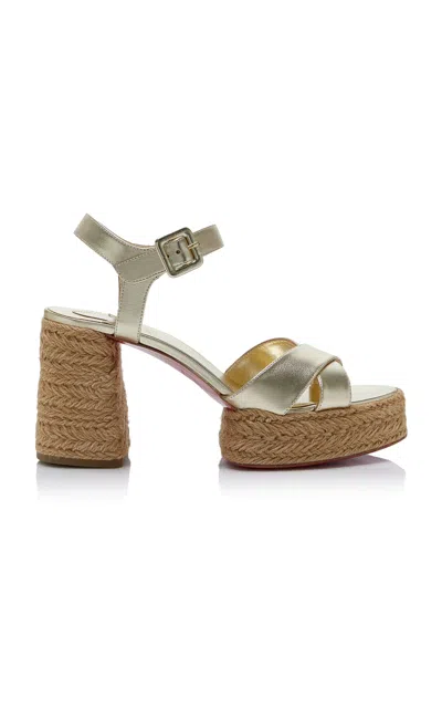 Christian Louboutin Calakala 85mm Metallic Leather Platform Sandals In Gold