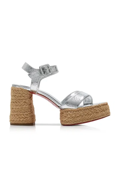 Christian Louboutin Calakala 85mm Metallic Leather Sandals In Silver