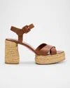Christian Louboutin Calakala Leather Crisscross Red Sole Espadrille Sandals In Brown