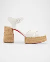 Christian Louboutin Calakala Leather Crisscross Red Sole Espadrille Sandals In Bianco