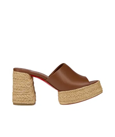 CHRISTIAN LOUBOUTIN 85MM LEATHER JUTE PLATFORM HEELED SANDALS