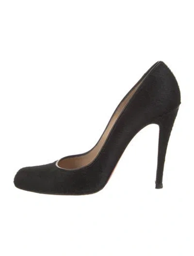 Pre-owned Christian Louboutin Calf Hair Leather Trim Embellishment Pumps In Black