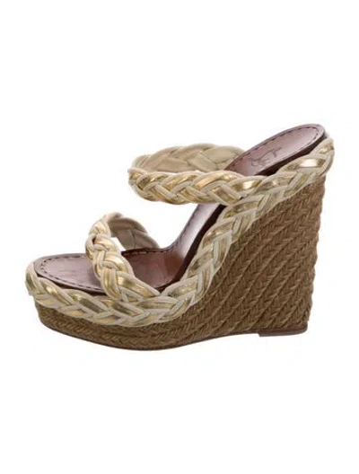 Pre-owned Christian Louboutin Calf Leather Braided Accents Espadrilles In Gold/neutrals