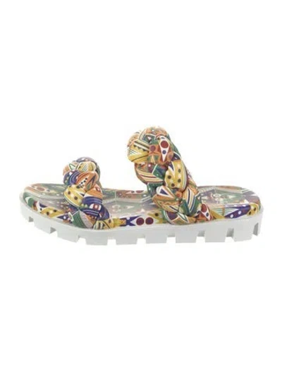 Pre-owned Christian Louboutin Calf Leather Printed Slides In Purple