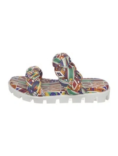 Pre-owned Christian Louboutin Calf Leather Printed Slides In Purple