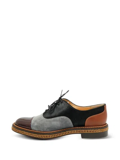 Pre-owned Christian Louboutin Calf-hair And Patent Leather Oxford Shoes In Gray
