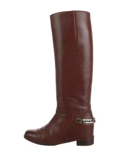 Pre-owned Christian Louboutin Calfskin Chain-link Accents Riding Boots In Brown