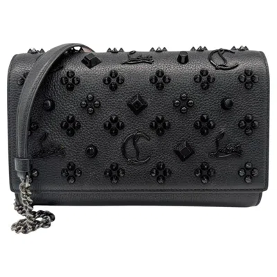 Pre-owned Christian Louboutin Calfskin Loubinthesky Paloma Chain Wallet Clutch In Black